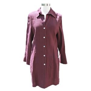 Olsen Collection Women's Classic Linen Shirt Dress Burgundy Size 6